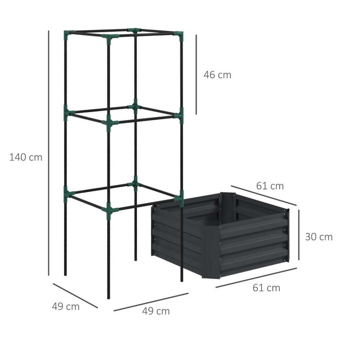 HOCHBEET 61x61x140 cm Spalier wetterfest dunkelgrau - Dunkelgrau, Metall (61/140/61cm) - Fortuna Lai