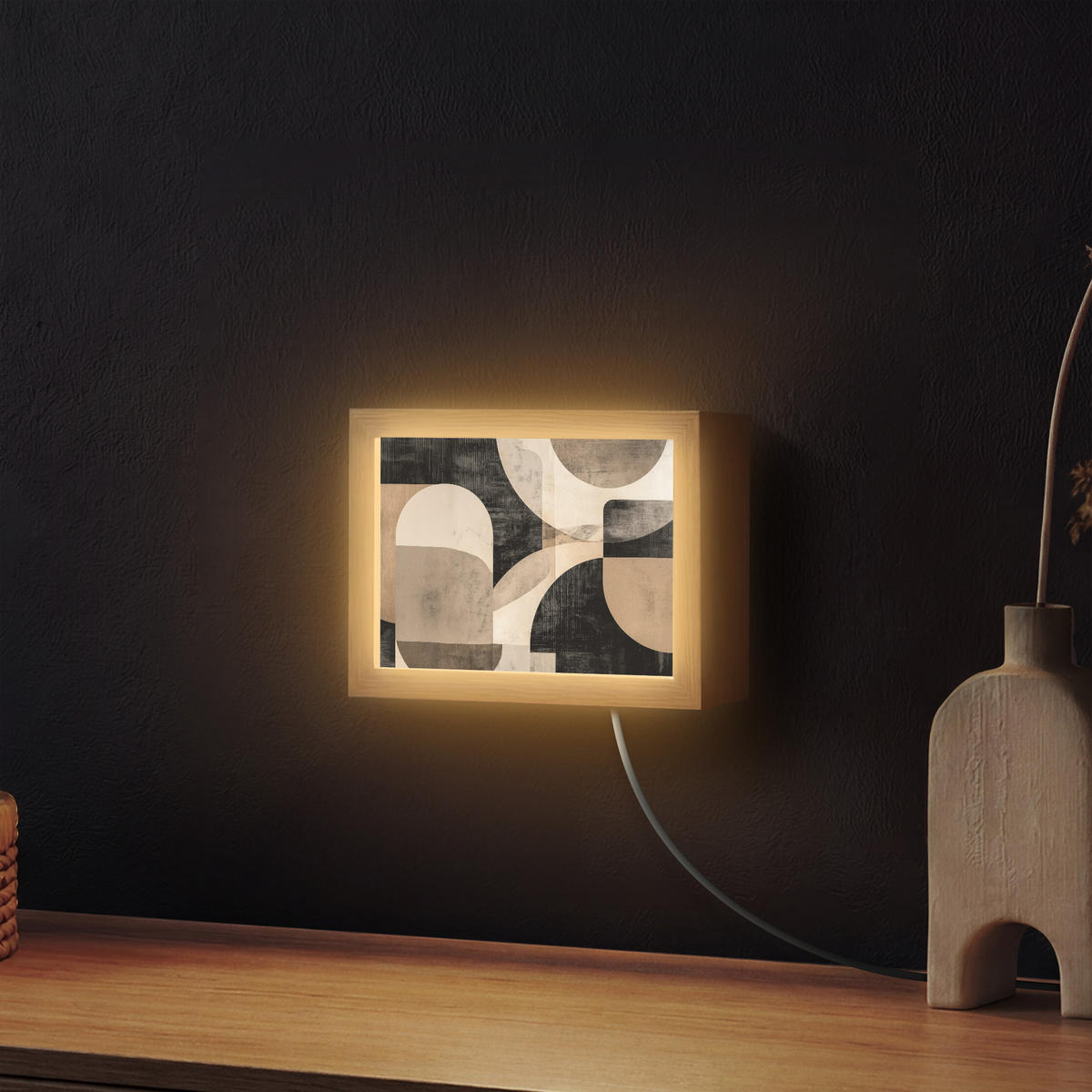NÁSTĚNNÁ LAMPA Abstraktní - Tvary - Moderní - Béžová 20x15 cm - šedá, kompozitní dřevo (20/15/8cm) - OnlyWow