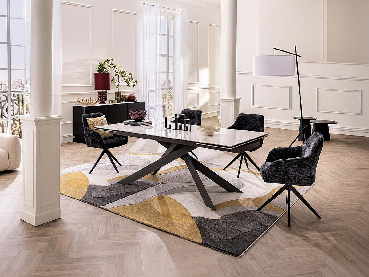 ESSTISCH für 8 bis 12 Personen ausziehbar - Keramik, Sicherheitsglas & Metall - Marmor-Optik Weiß & Anthrazit - COREMA - Anthrazit, Glas (280/100/76cm) - Vente-Unique