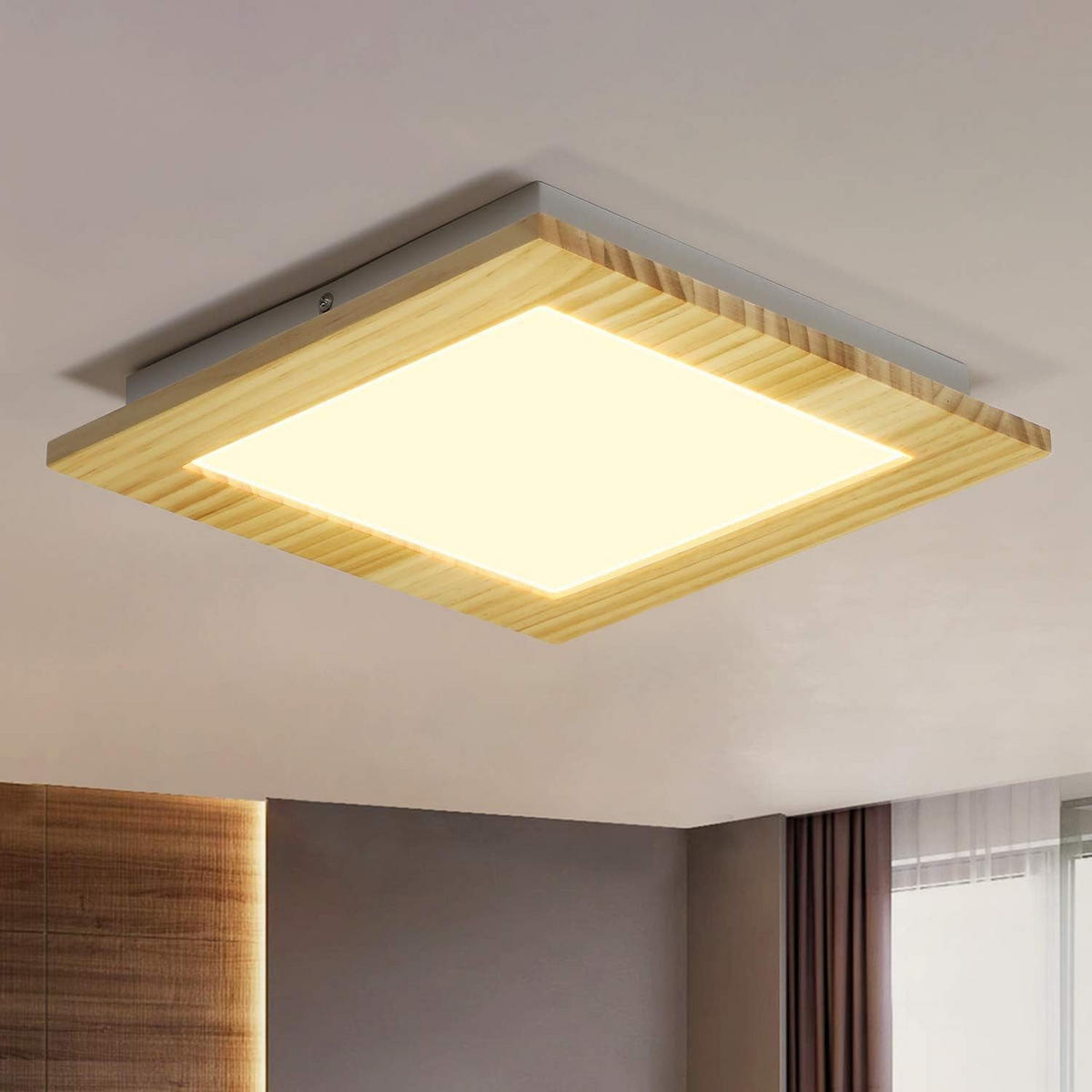 LED-DECKENLEUCHTE Heinrich 30/30/5 cm - Braun, Holzwerkstoff (30/30/5cm) - Nettlife