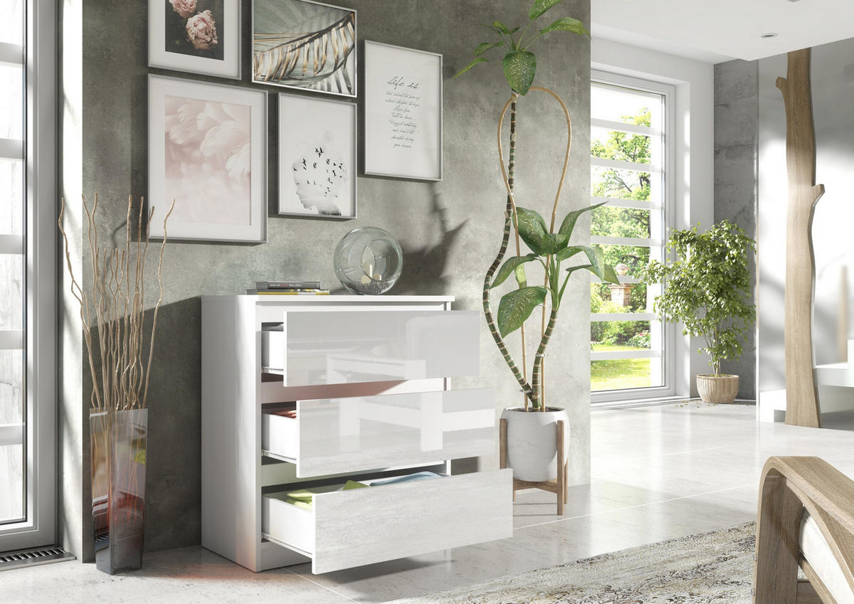 KOMMODE Weiß, Hochglanz 70/79/39 - Schwarz Hochglanz/Weiß, Holzwerkstoff (70/79/39cm) - RAUMHIRSCH FURNITURE