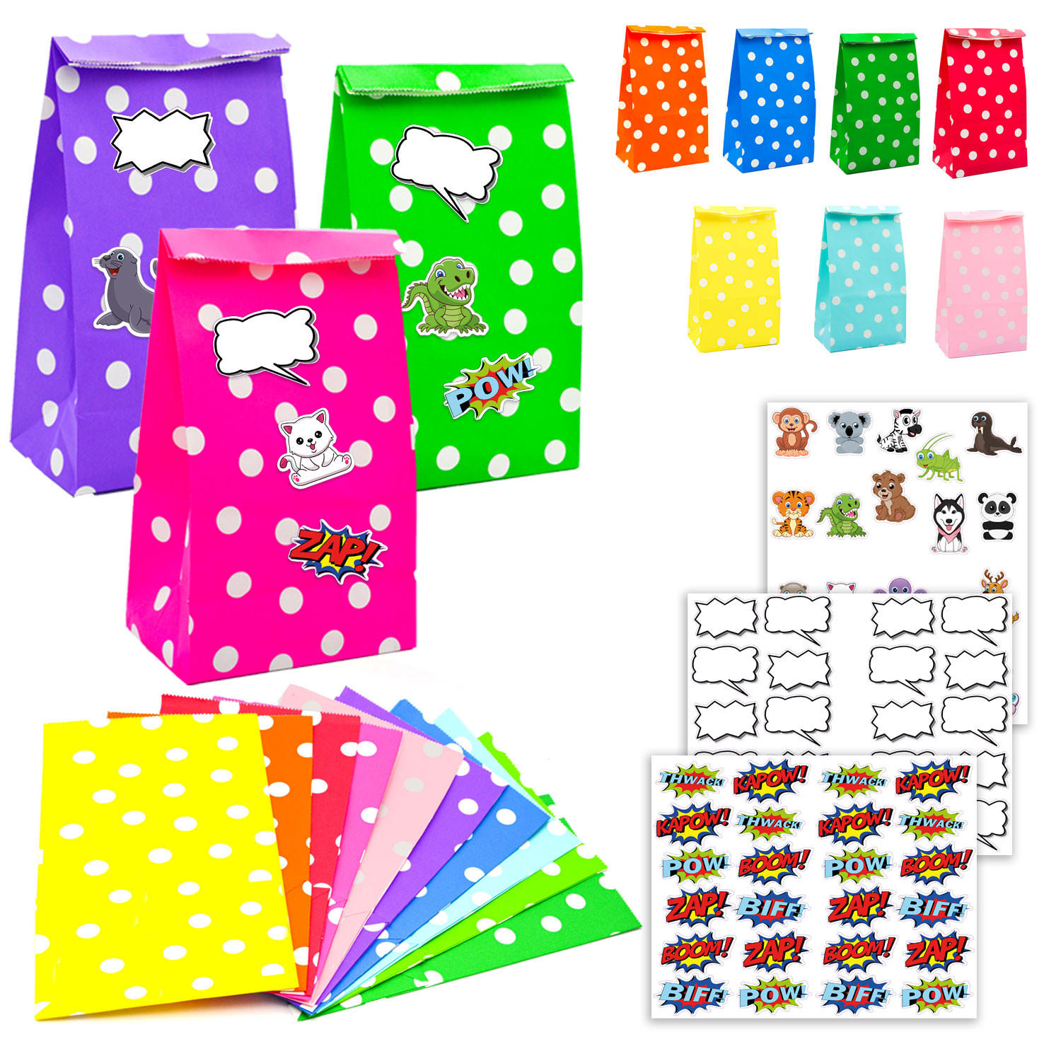 GESCHENKTÜTEN 20 Stück, 24/13 cm, 64 Sticker - Braun, Papier (13/8/24cm) - Dunedesign