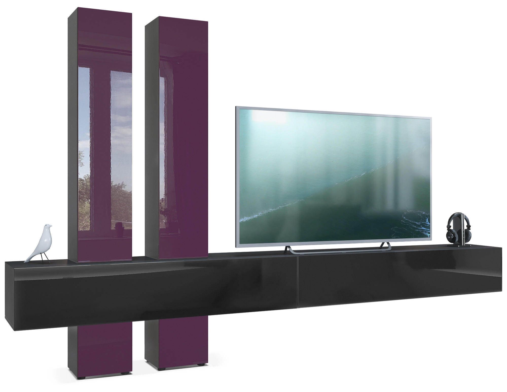 Vladon Wohnwand Brombeere 330x204x39 cm