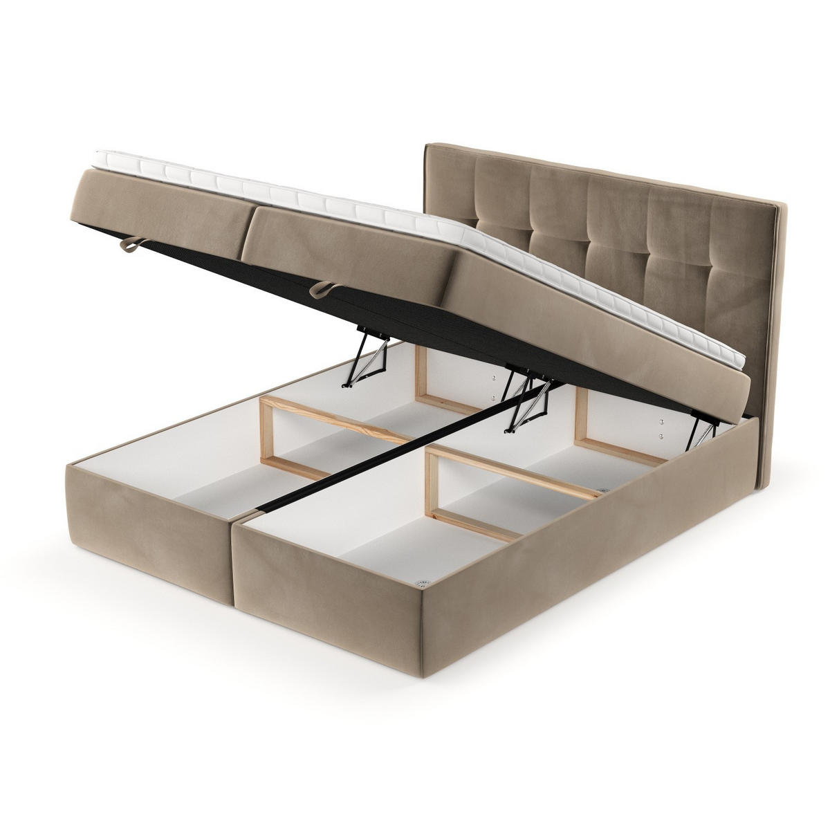 BOXBETT Tivra 200/200 cm Taupe im Paros Stoff - Taupe/Schwarz, Holz/Holzwerkstoff (200/200cm) - AltaBeds