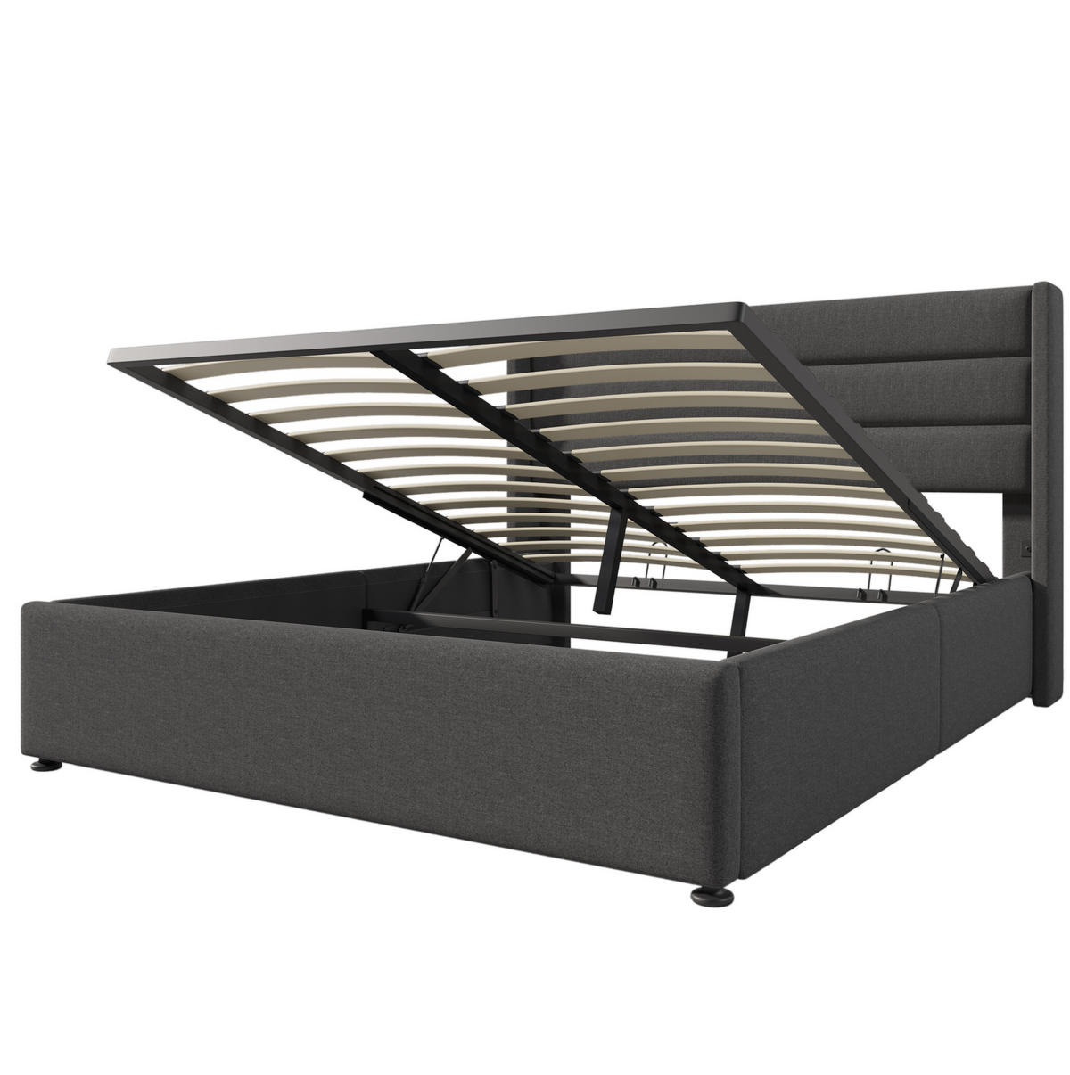 POLSTERBETT 140/200 cm mit hydraulischem Bettkasten, Federkernmatratze und gepolstertem Kopfteil, Grau - Grau, Textil (140/140cm) - Redom