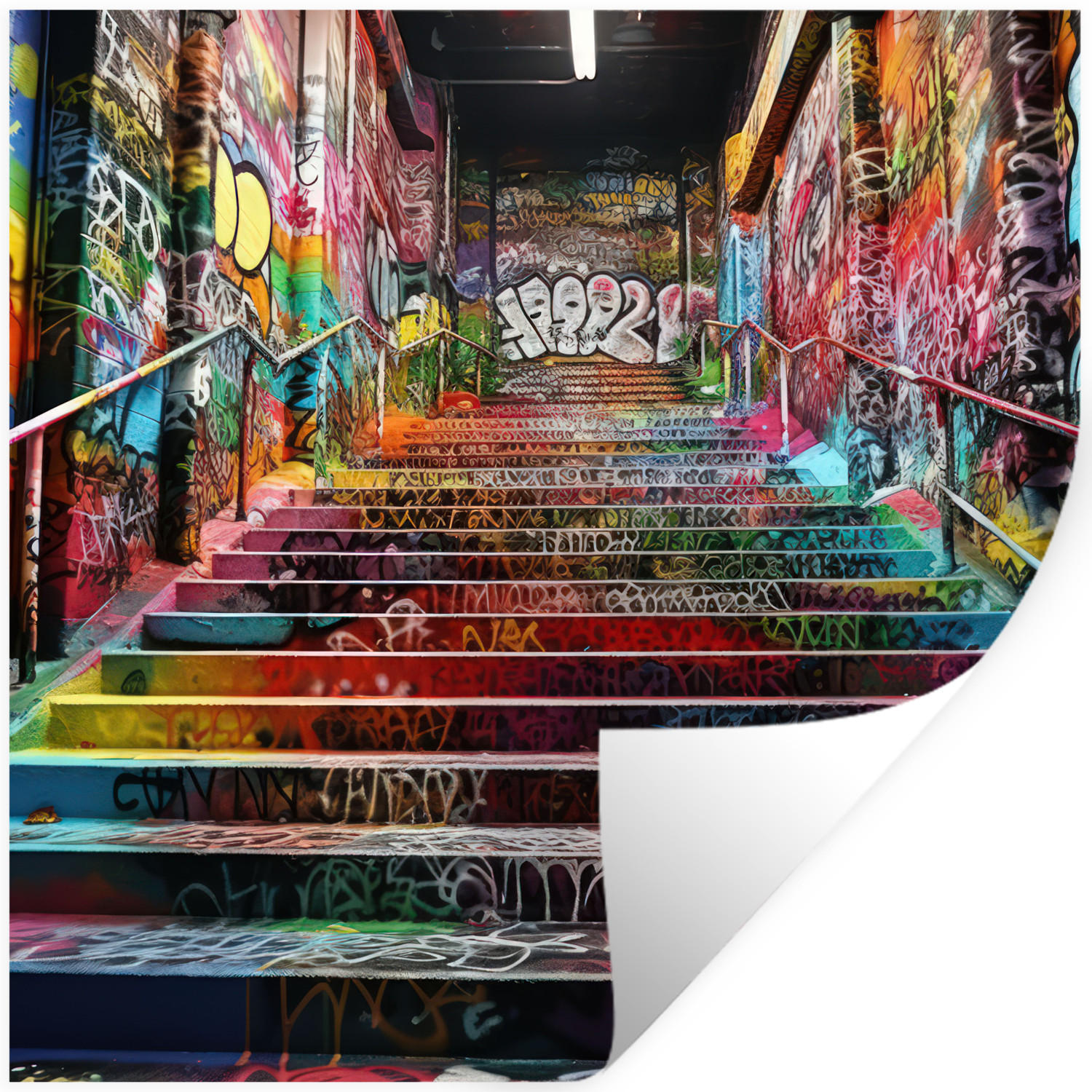 MuchoWow SAMOLEPKA NA ZEĎ Schody - Graffiti - Barvy - Umění 50x50 cm