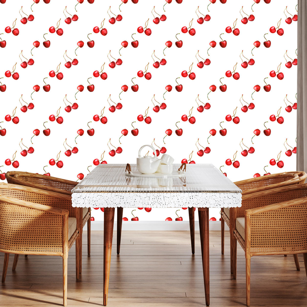 VLIESTAPETE Kirschen – Rot, Weiß – 50x1000 cm - Rot/Weiß, Papier (50/1000cm) - Muralo