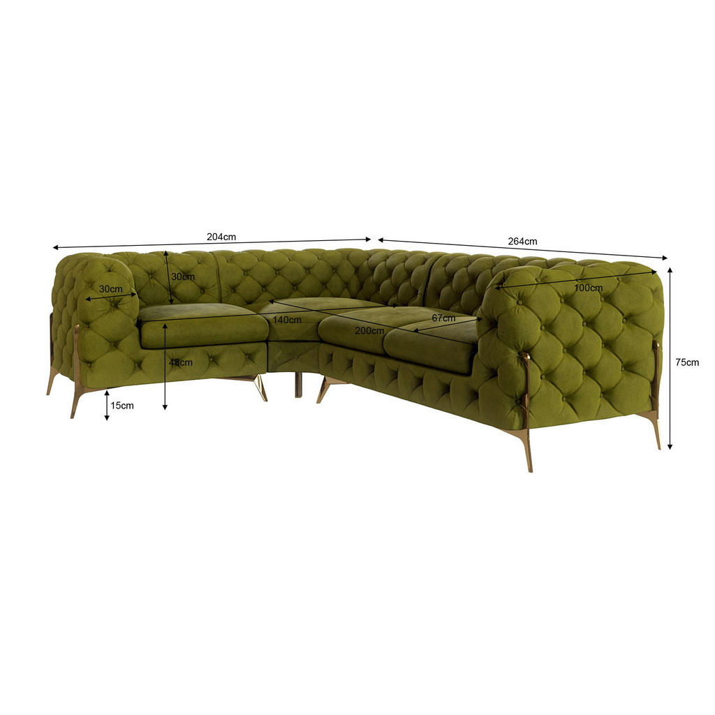 Thumbnail - S-Style Möbel Ecksofa, Olivgrün, Textil, Echtholz,Buche, Birke, 5-Sitzer, Füllung: Polyetherschaumkern, Eckteil, L-Form,...
