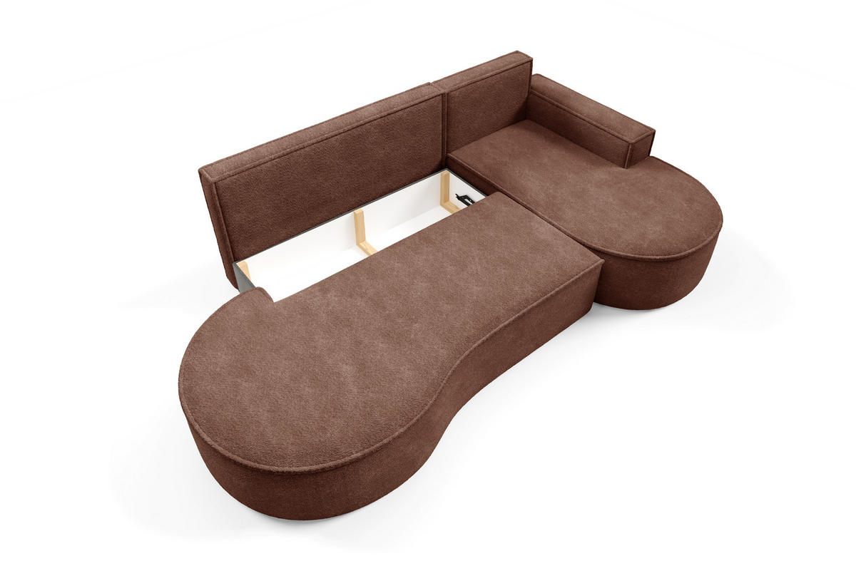 ECKSOFA MOLLY mit Schlaffunktion – Halbrund, freistehend, Liegefläche 140x207 cm, 3 Kissen, Curio-Stoff, 277x157x88 cm, Rechts, Braun - Braun, Holz/Textil (277/157cm) - DomoHome