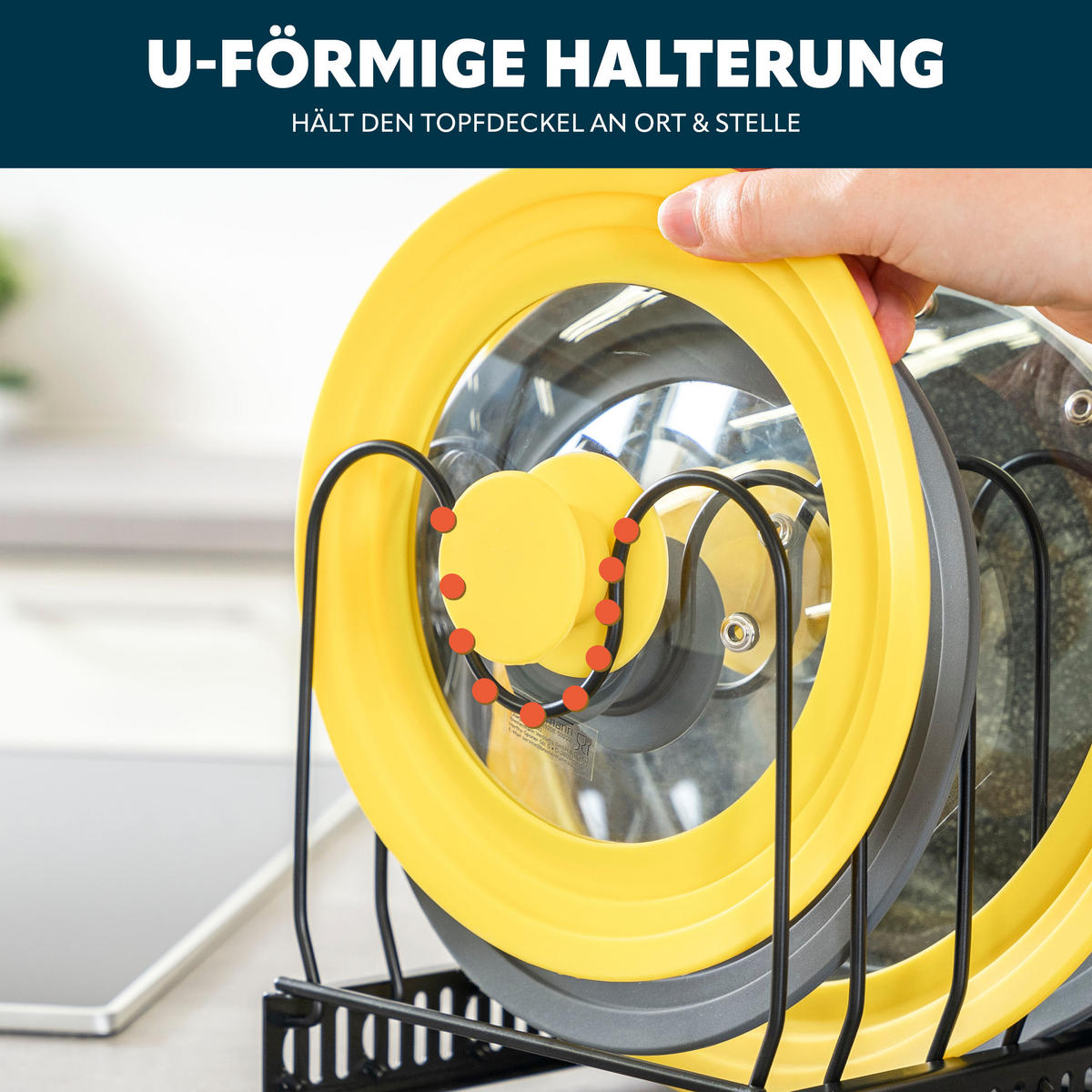 TOPFDECKELHALTER, schwarz - Schwarz, Metall (30.5/19/19cm) - eluno