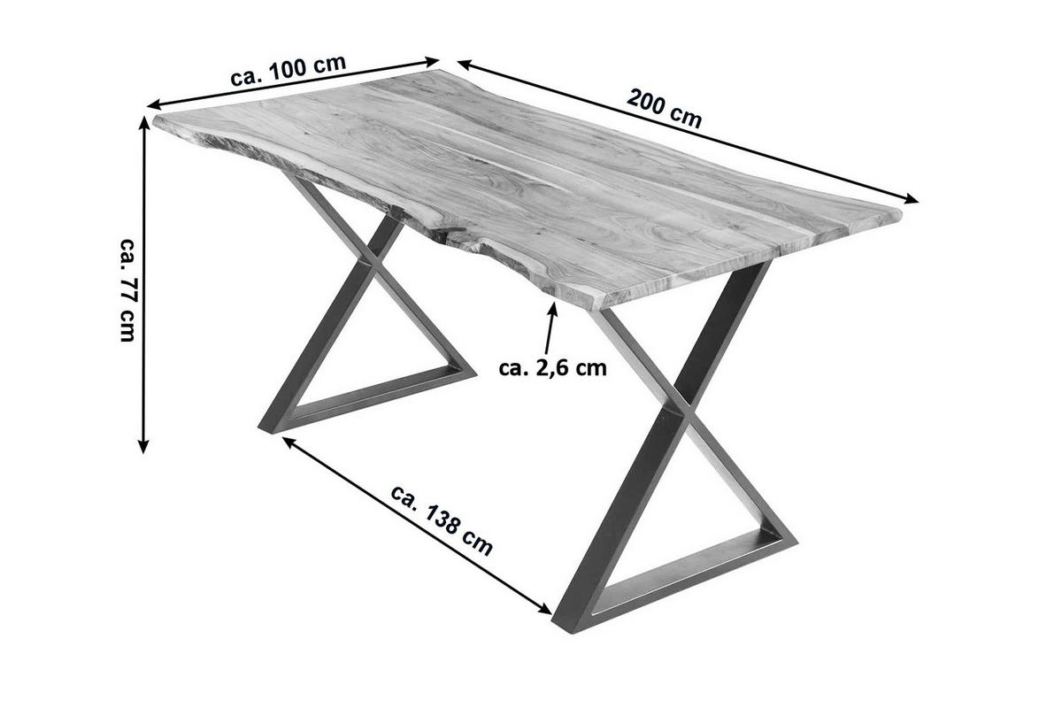 ESSTISCH KASIMIR - Chromfarben/Edelstahlfarben, Holz/Metall (100/200/77cm) - SAM