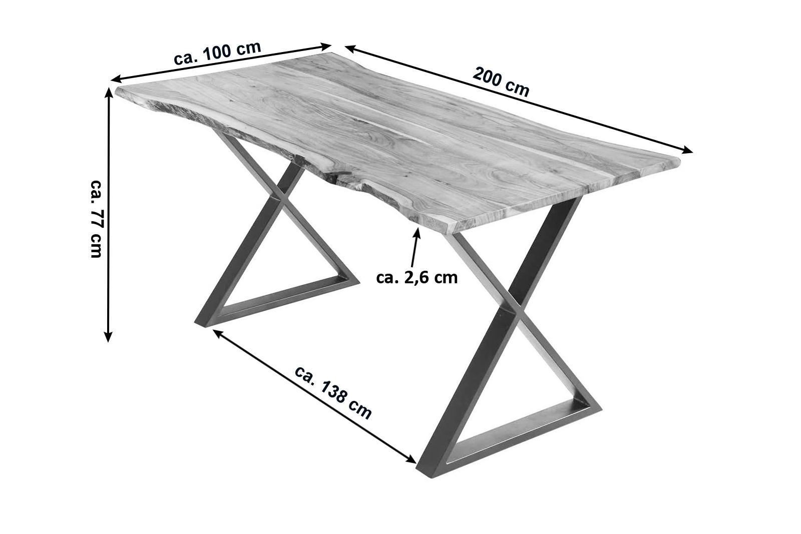 Thumbnail - SAM Esstisch, Beige, Holz, Echtholz,Akazie, Rechteckig,Quadratisch, X-Form, 200x77x100 cm, Esszimmer, Tische, Esstische