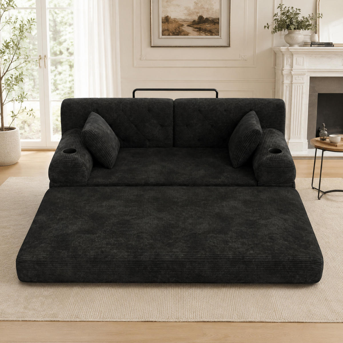 SCHLAFSOFA mit Schlaffunktion 208 x 80 cm Cord Schwarz - Schwarz, Textil (208/81/80cm) - IVMEU