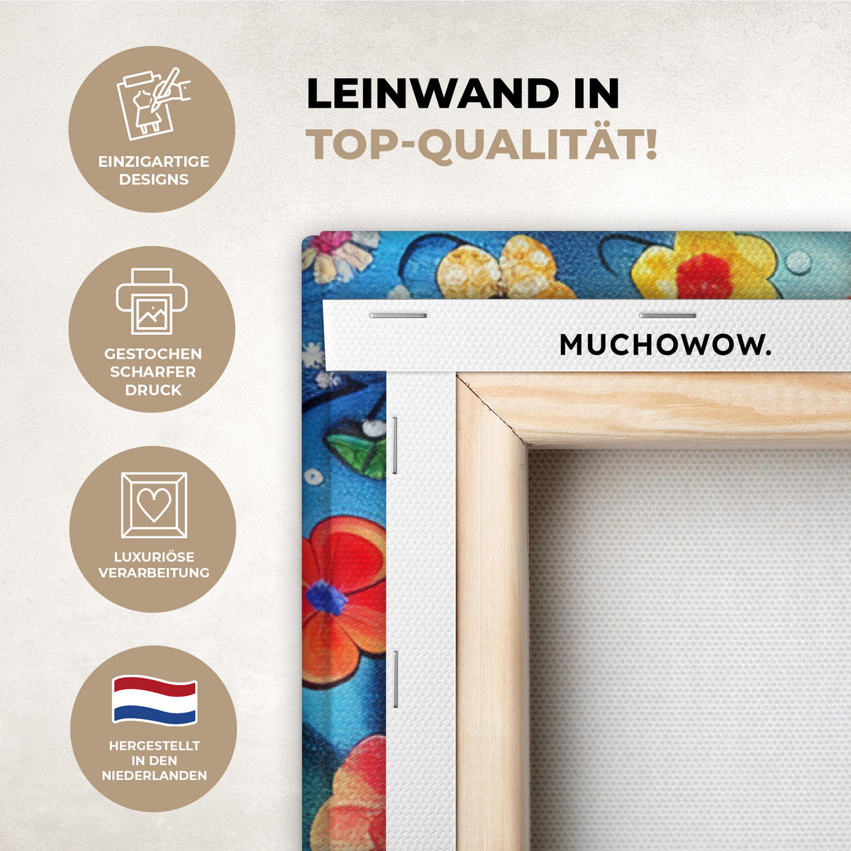 LEINWANDBILD Kunst - Baum des Lebens - Blumen - Hippie 90x90 cm - Dunkelblau, Textil (90/90cm) - MuchoWow