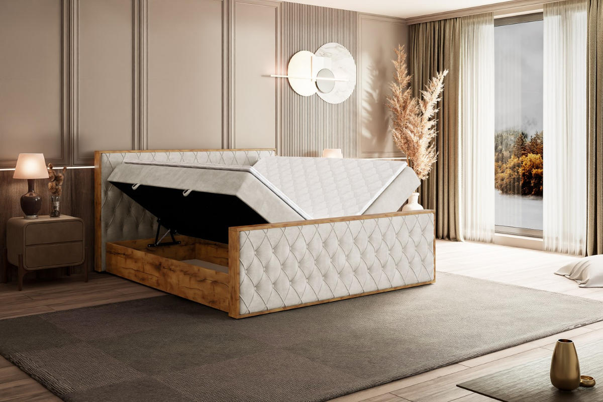BOXBETT mit Matratze H4 und Lattenrost - LOLLI5-Z - 160x200 - Beige Casablanca - Beige, Holzwerkstoff (160/200cm) - ALTDECOR