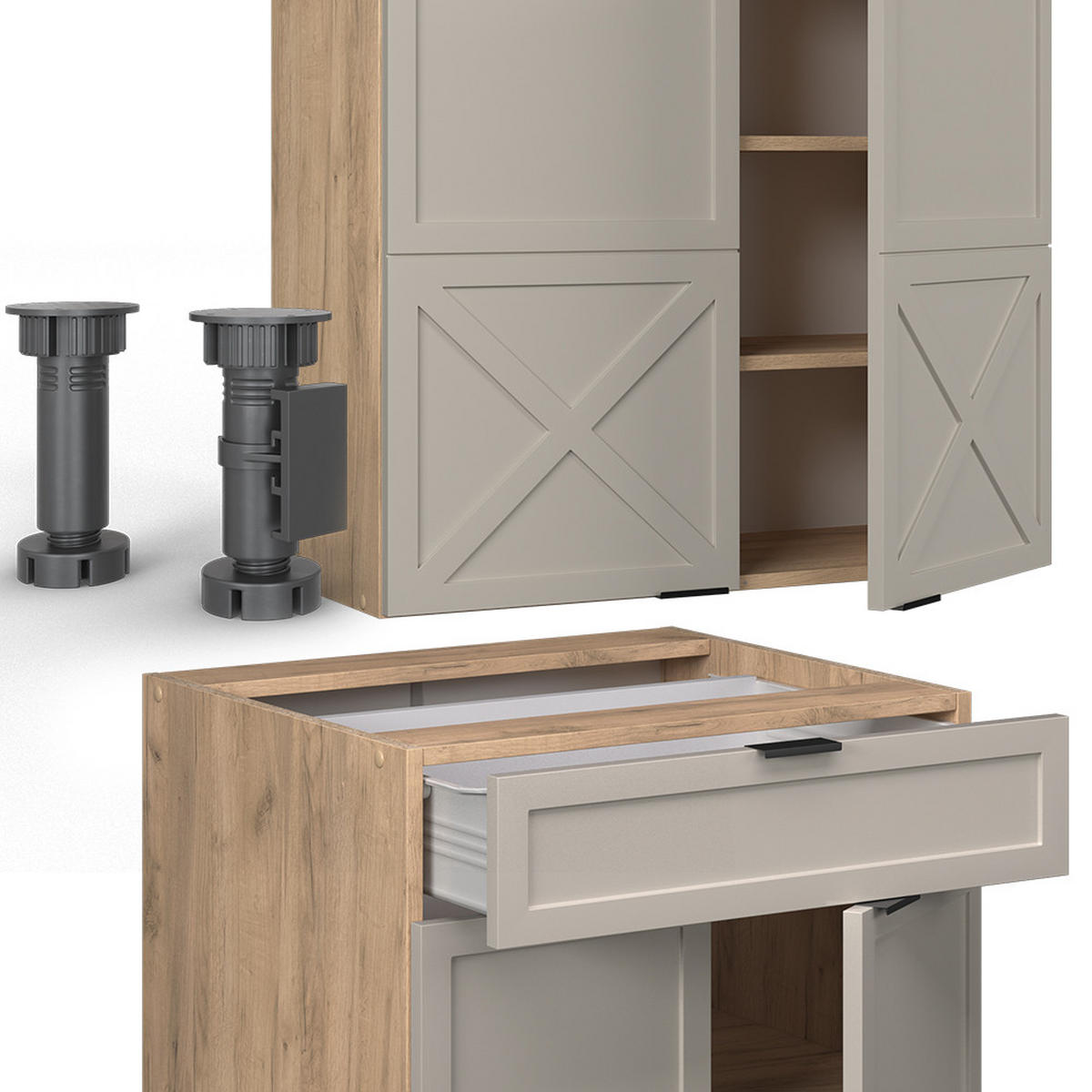SINGLEKÜCHE Fame-Line GrauBeige/Goldkraft Eiche 140 cm ohne AP - Honigeiche/Grau, Holzwerkstoff (140/81.6/46cm) - Vicco