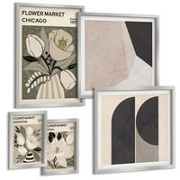 BILDER SET 5er Set - 50x50 cm & 20x30 cm & 40x60 cm Silberner Rahmen - Kingston Seoul Retro-Blumen - Silberfarben, Kunststoff (40/60cm) - TULUP
