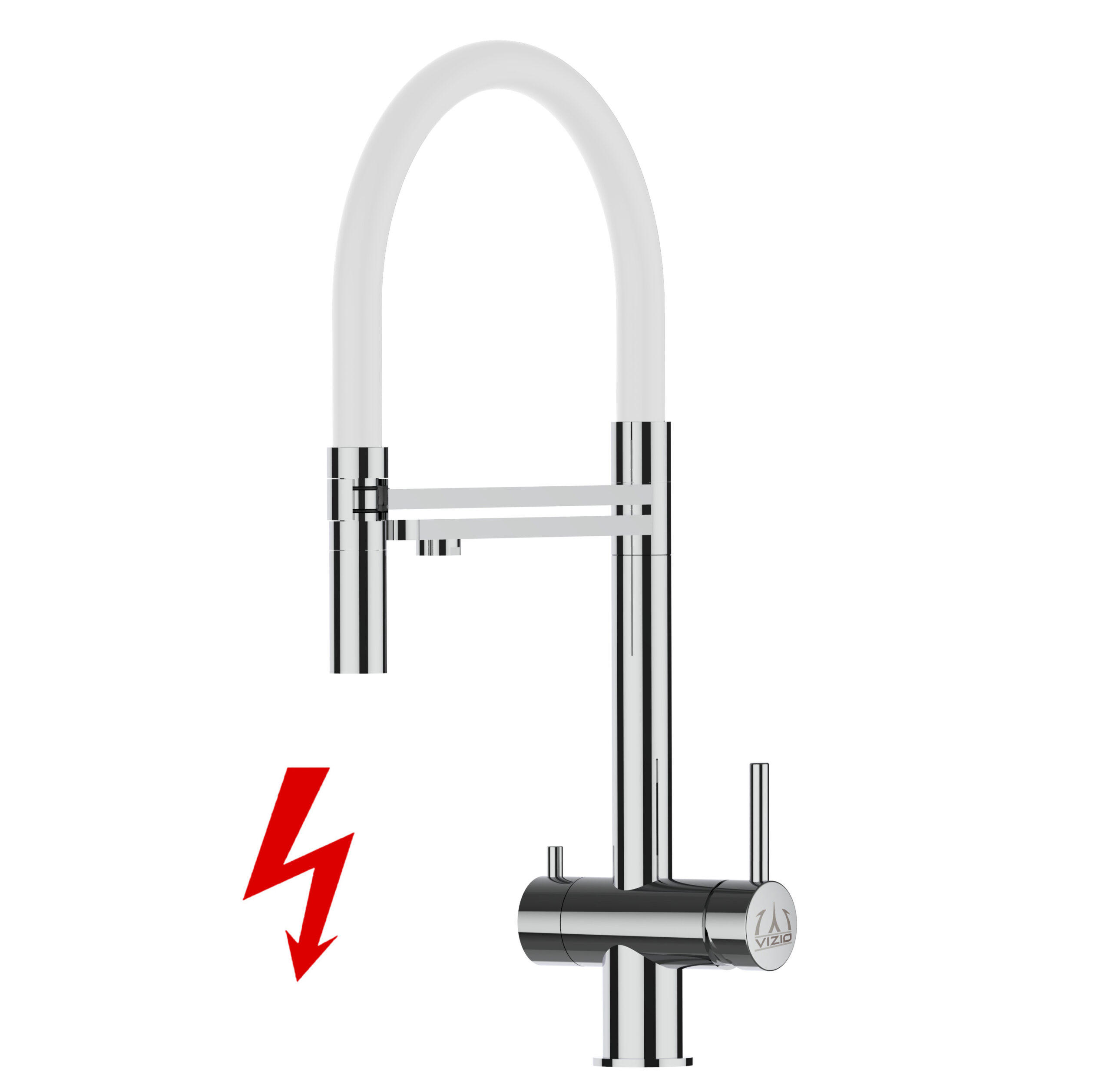 NIEDERDRUCK-3-WEGE-KÜCHENARMATUR, Edelstahl Massiv aus Chirurgenstahl, Hochglanz und Weiß, 2-Strahl-Brause - Weiß, Metall (24/49/24cm) - VIZIO