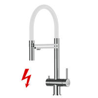 NIEDERDRUCK-3-WEGE-KÜCHENARMATUR, Edelstahl Massiv aus Chirurgenstahl, Hochglanz und Weiß, 2-Strahl-Brause - Weiß, Metall (24/49/24cm) - VIZIO