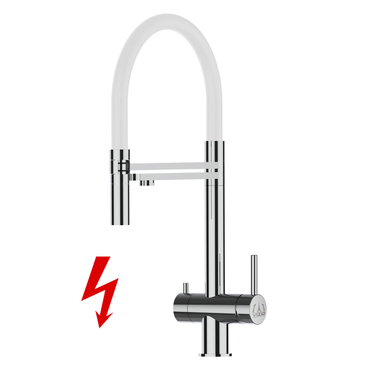 NIEDERDRUCK-3-WEGE-KÜCHENARMATUR, Edelstahl Massiv aus Chirurgenstahl, Hochglanz und Weiß, 2-Strahl-Brause - Weiß, Metall (24/49/24cm) - VIZIO