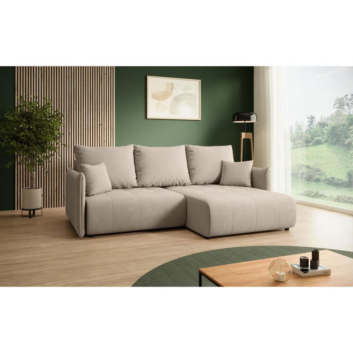 ECKSCHLAFSOFA Henry Mini beige rechts - Beige/Schwarz, Kunststoff/Textil (221/153cm) - Beautysofa