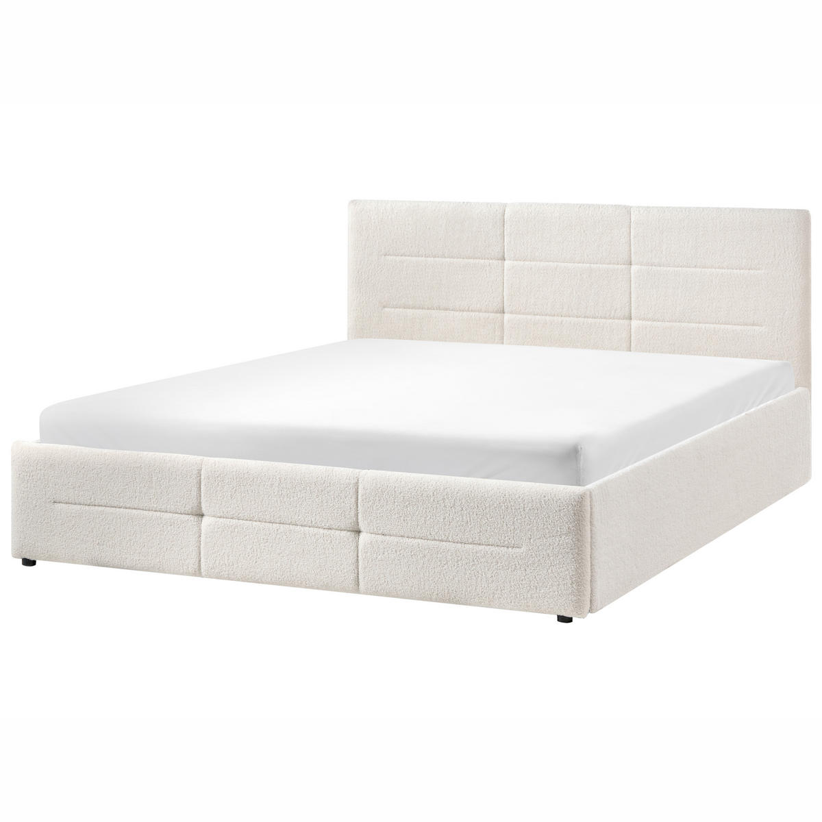 PAT cu spațiu de depozitare 160/200 bouclé alb crem Massognes - crem, material textil (160/200cm) - Beliani