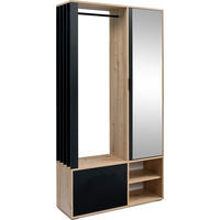 GARDEROBEN-SET Lena mit Spiegel, Sitzbank & Kleiderstange – 100/189/33 cm – Artisan Eiche/ Schwarz - Schwarz/Eiche Artisan, Holzwerkstoff (100/189/33cm) - WFL GROUP