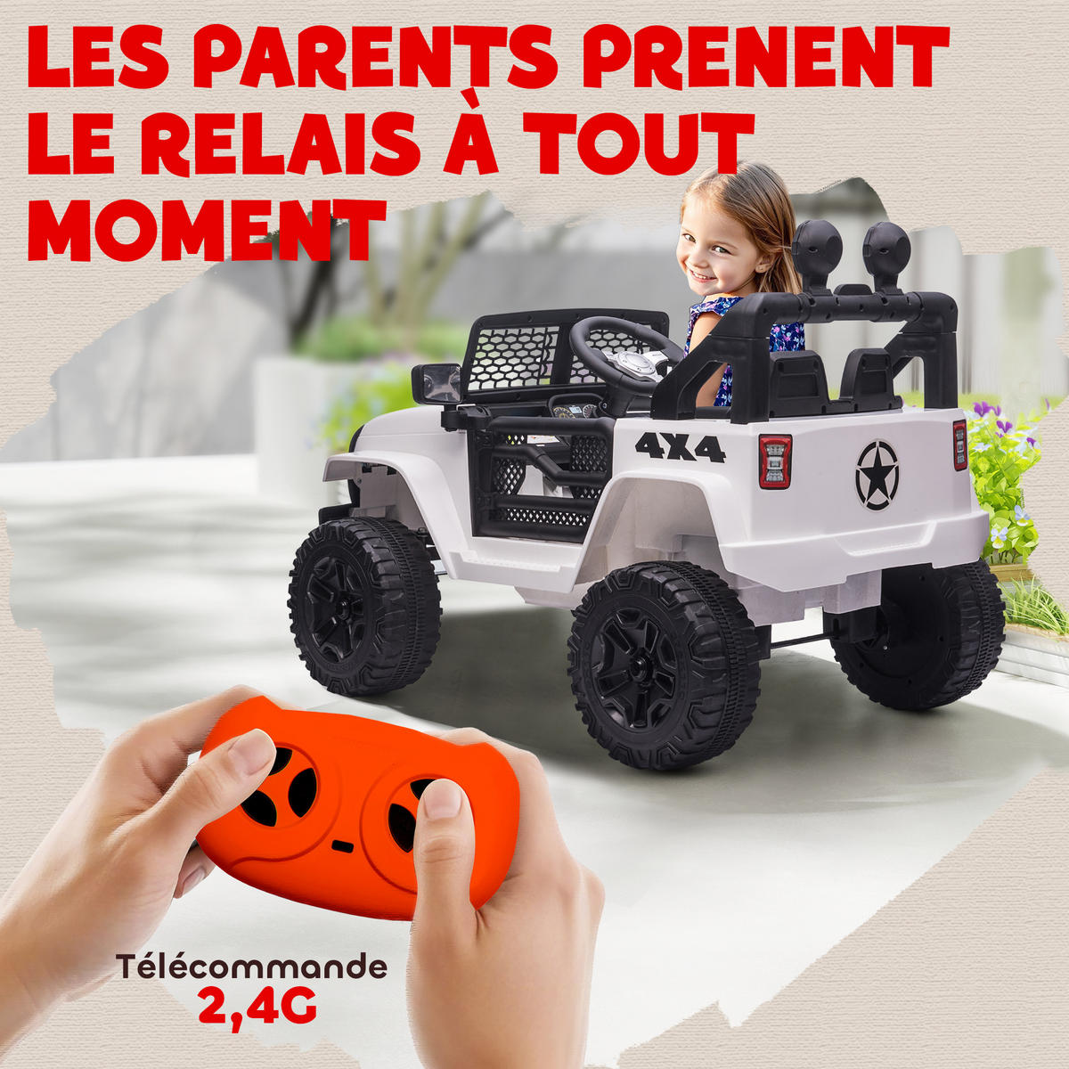 ELEKTRO-KINDERAUTO DE-13007 2,4G Fernbedienung Weiß - Weiß, Kunststoff (100/65/72cm) - ComfortXL