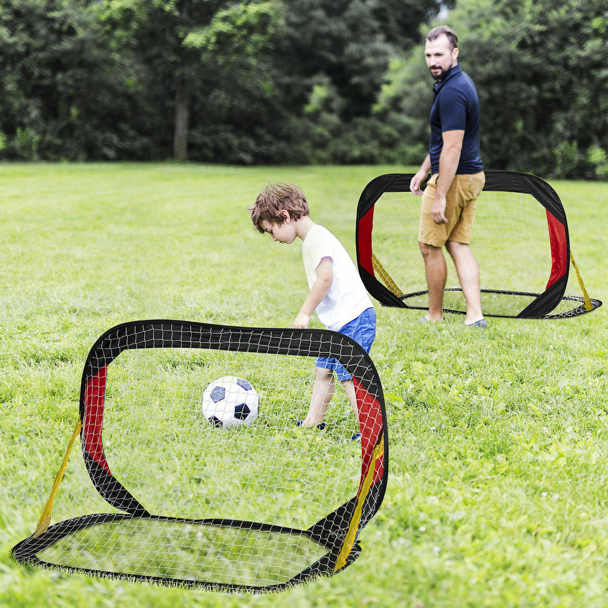 FUSSBALLTOR, Stahl, Schwarz/Gelb/Rot/Weiß, 120L x 80B x 80H cm - Gelb/Rot, Metall (80/120cm) - HOMCOM