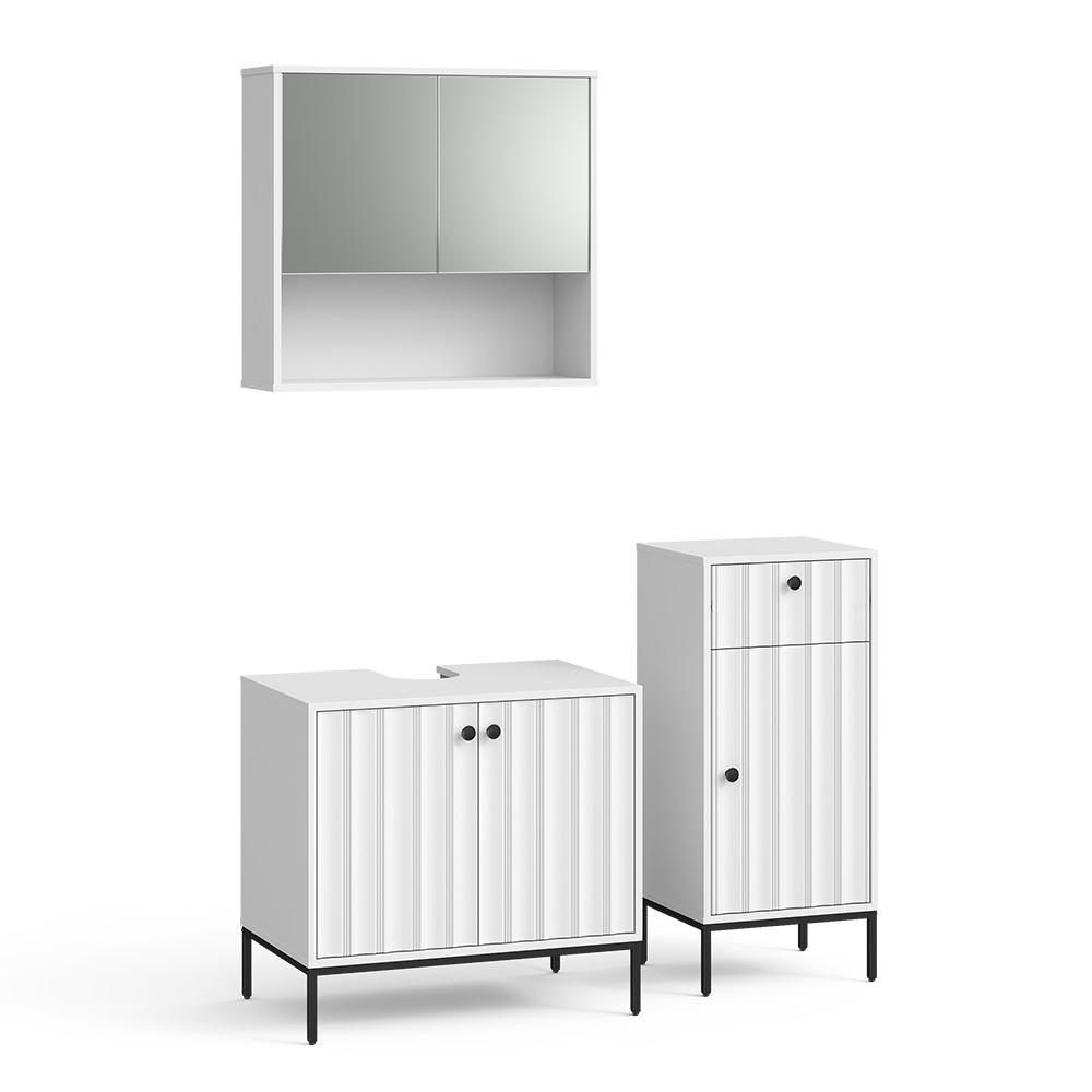 BADMÖBEL-SET Eliza Weiß Riffel 3 Teile - Weiß, Holzwerkstoff (70/65/45cm) - Vicco