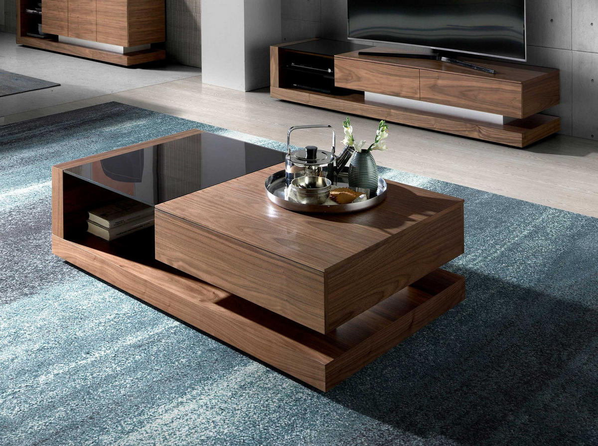 COUCHTISCH Rechteckiger Schwarz und Walnussglas 130/70/36 cm - Edelstahlfarben/Walnussfarben, Glas/Holz (70/130/36cm) - ANGEL CERDA