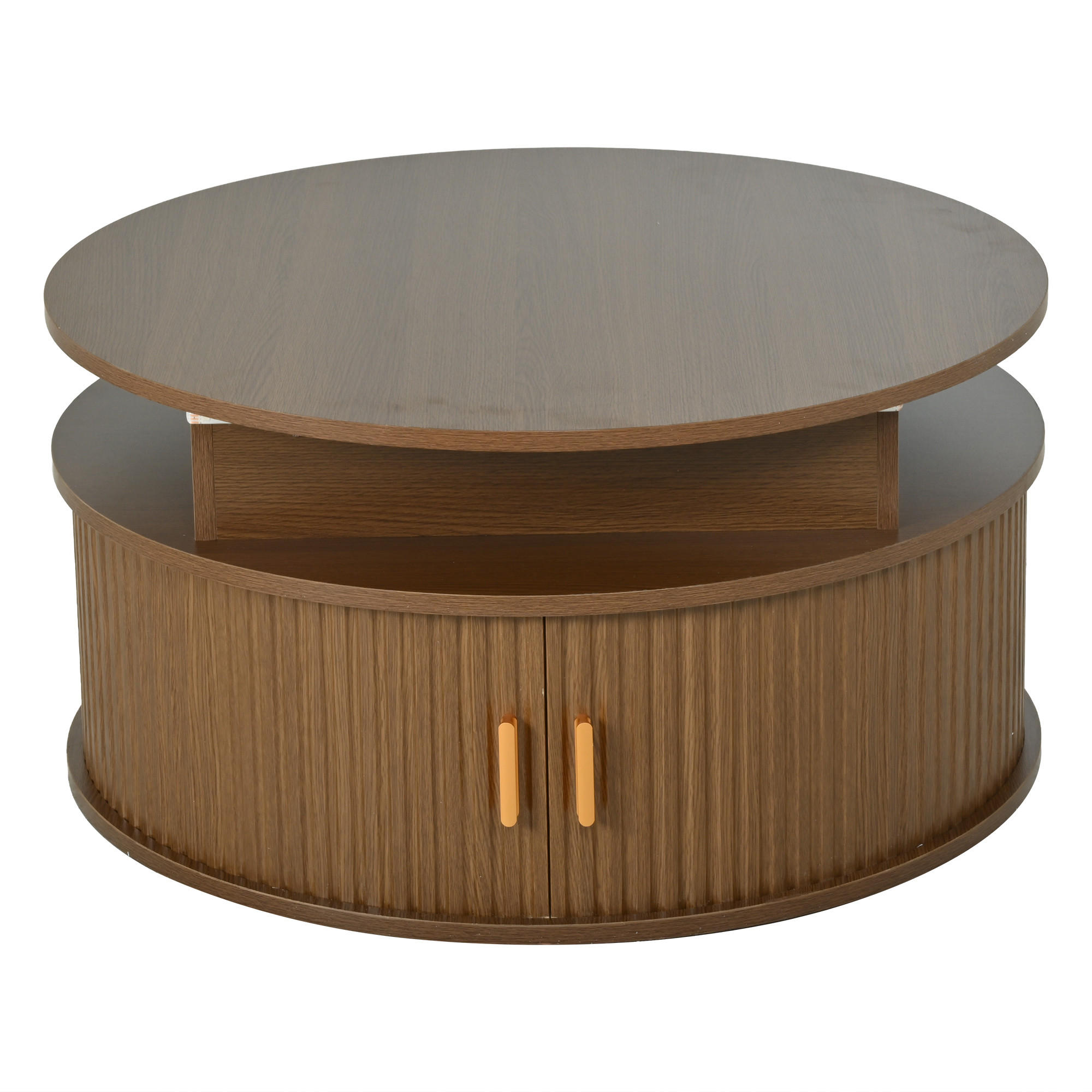 COUCHTISCH Walnussholz höhenverstellbar mit LED und Stauraum 75/75/52 cm - Walnussfarben, Holzwerkstoff (75/75/52cm) - PANGIVO