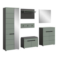 GARDEROBE inkl. Sitzkissen Nova 6-tlg. (B/H/T: ca. 255/190/37 cm) in Basalt grau/Smoke Green - Grau, Holzwerkstoff (255/190/37cm)
