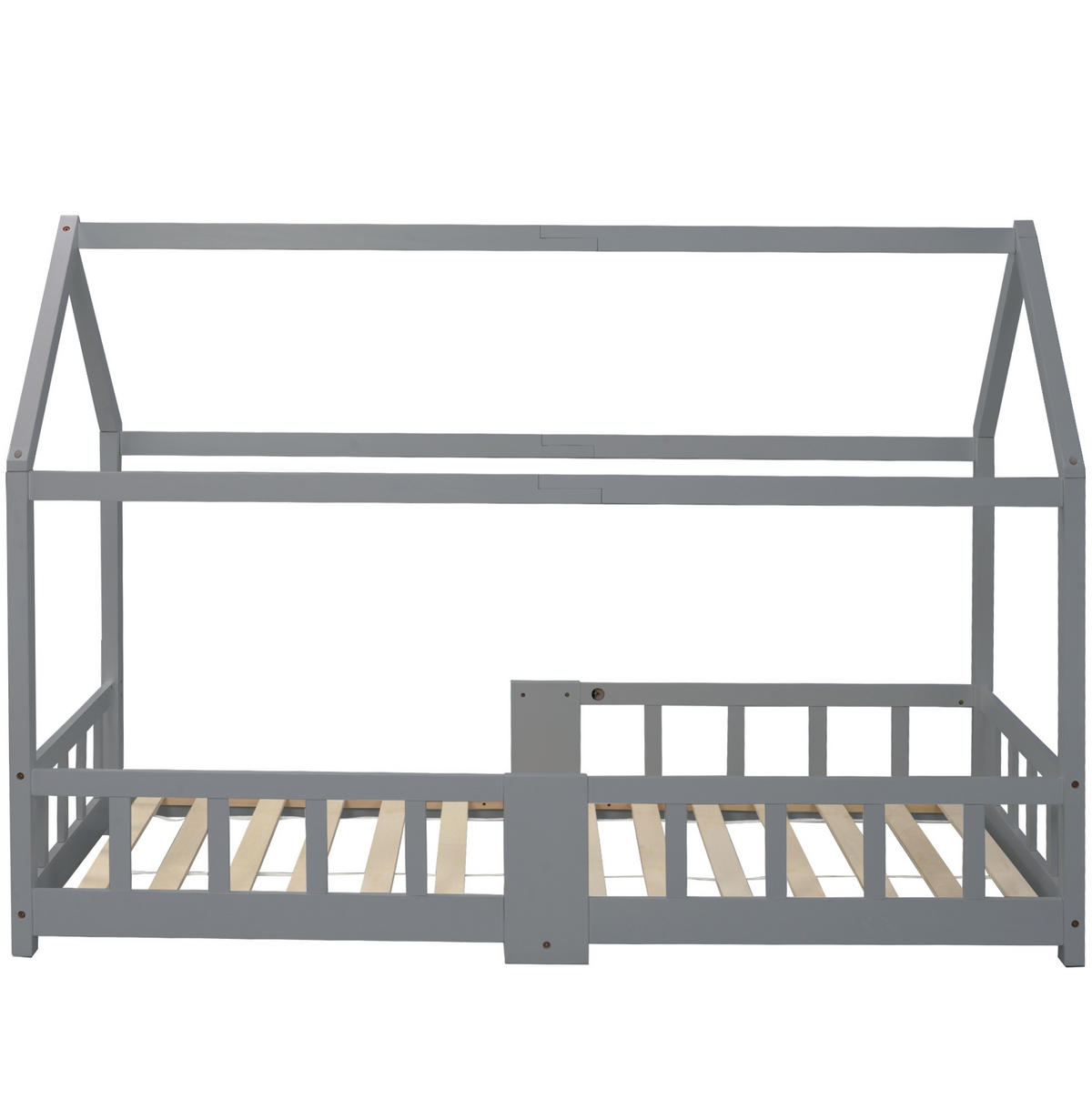KINDERBETT Hausbett 90/200 cm mit Tafel, Lattenrost und Rausfallschutz aus Kiefernholz, Grau - Grau, Holzwerkstoff - Redom