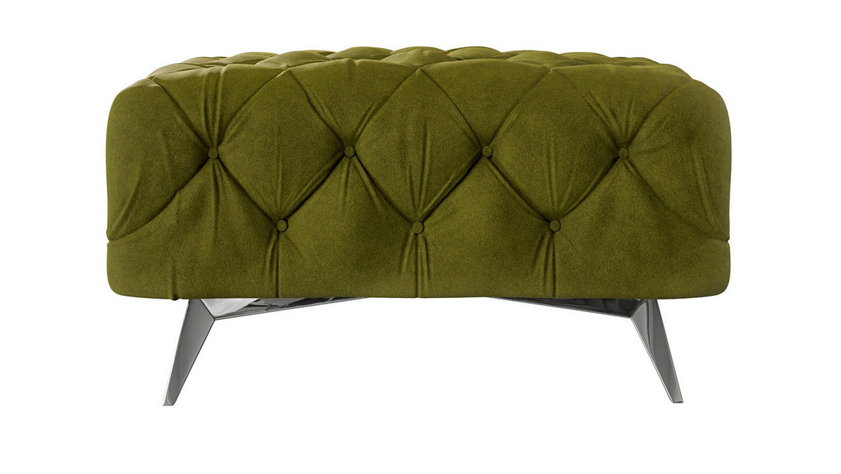 HOCKER Chesterfield Laura Olive Samt - Silberfarben/Olivgrün, Holz/Textil (80/45/80cm) - S-Style Möbel