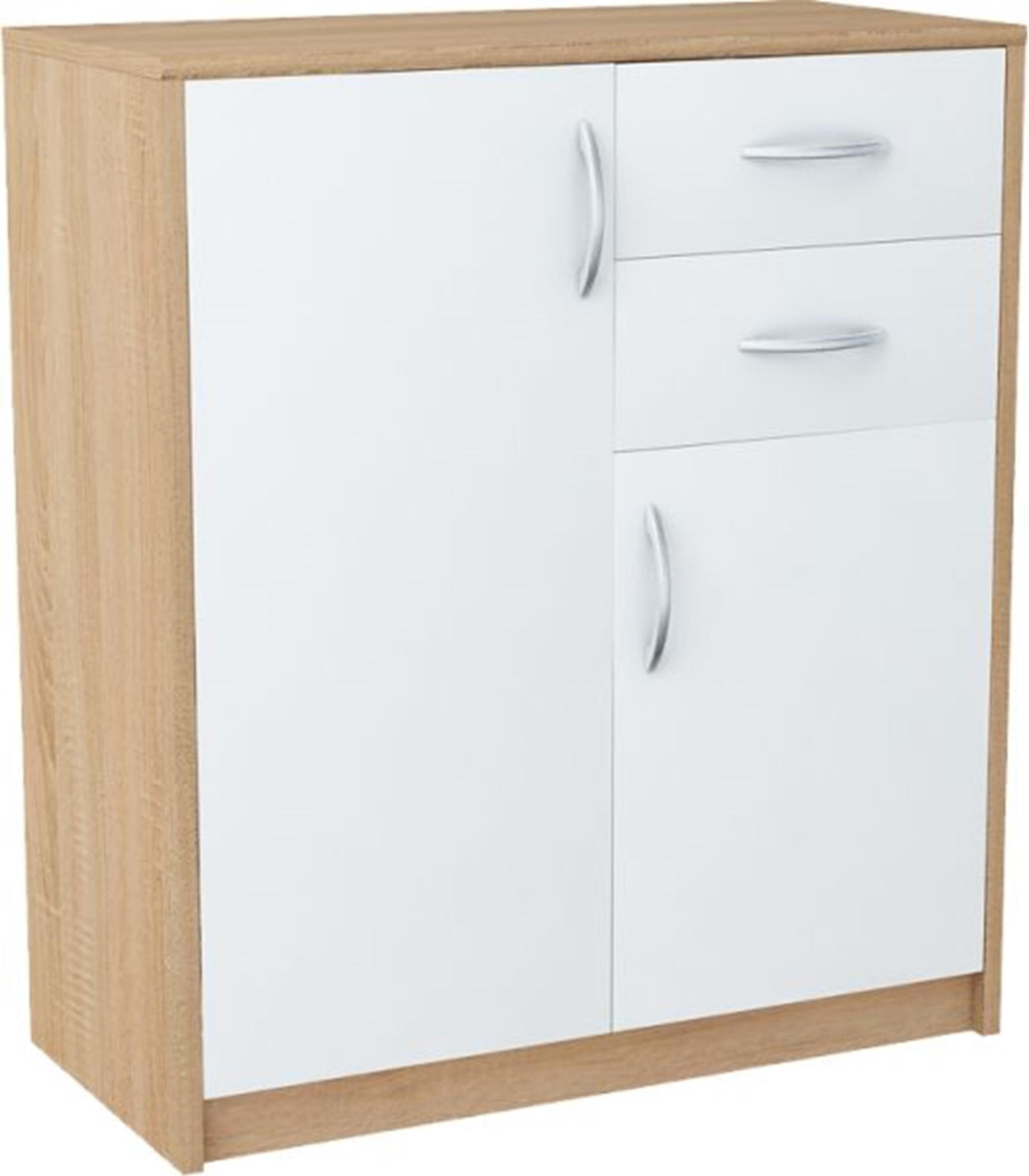 KOMMODE 2-türig Sonoma Eiche-Weiß 74/35/85 cm mit 2 Schubladen - Weiß/Sonoma Eiche, Holzwerkstoff (74/85/35cm) - Matkam Möbel