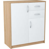 KOMMODE 2-türig Sonoma Eiche-Weiß 74/35/85 cm mit 2 Schubladen - Weiß/Sonoma Eiche, Holzwerkstoff (74/85/35cm) - Matkam Möbel