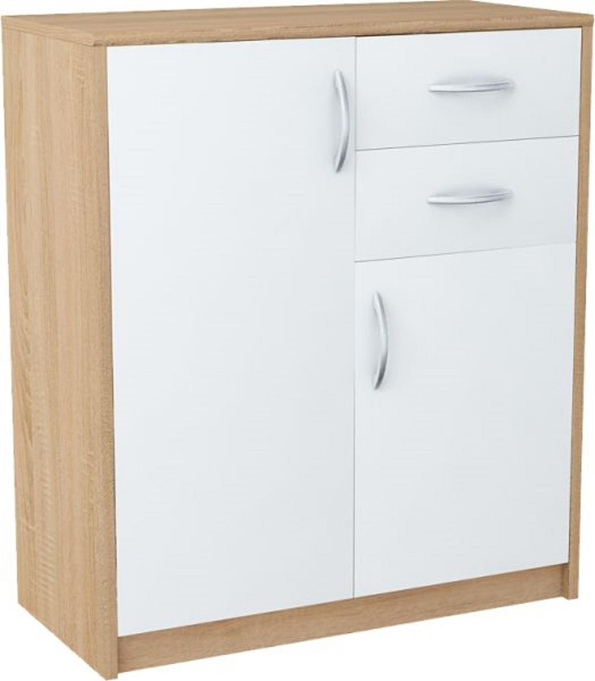KOMMODE 2-türig Sonoma Eiche-Weiß 74/35/85 cm mit 2 Schubladen - Weiß/Sonoma Eiche, Holzwerkstoff (74/85/35cm) - Matkam Möbel