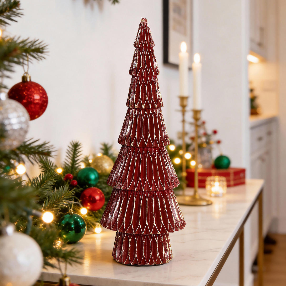 TISCH Weihnachtsbaum HTHD0178 - Rot, Kunststoff (10/32/10cm) - Hometopia