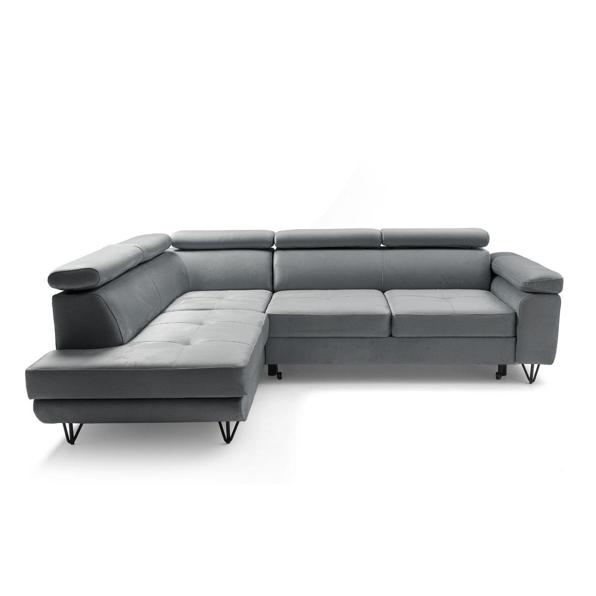ECKSOFA JUNIOR L Links mit Schlaffunktion 194x128 Velours Grau - Schwarz/Grau, Holz/Textil (249/184cm) - Muffo