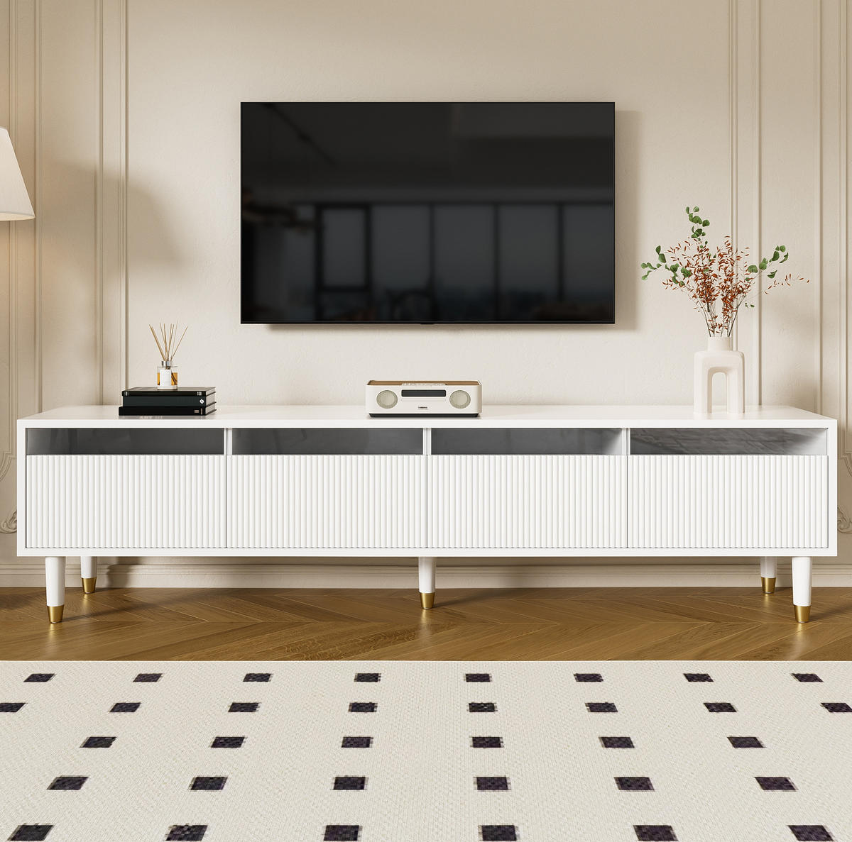 TV-SCHRANK in Weiß mit 4 Schubladen und Kabelöffnungen 178/35/45 cm - Weiß, Holzwerkstoff (178/45/35cm) - Redom