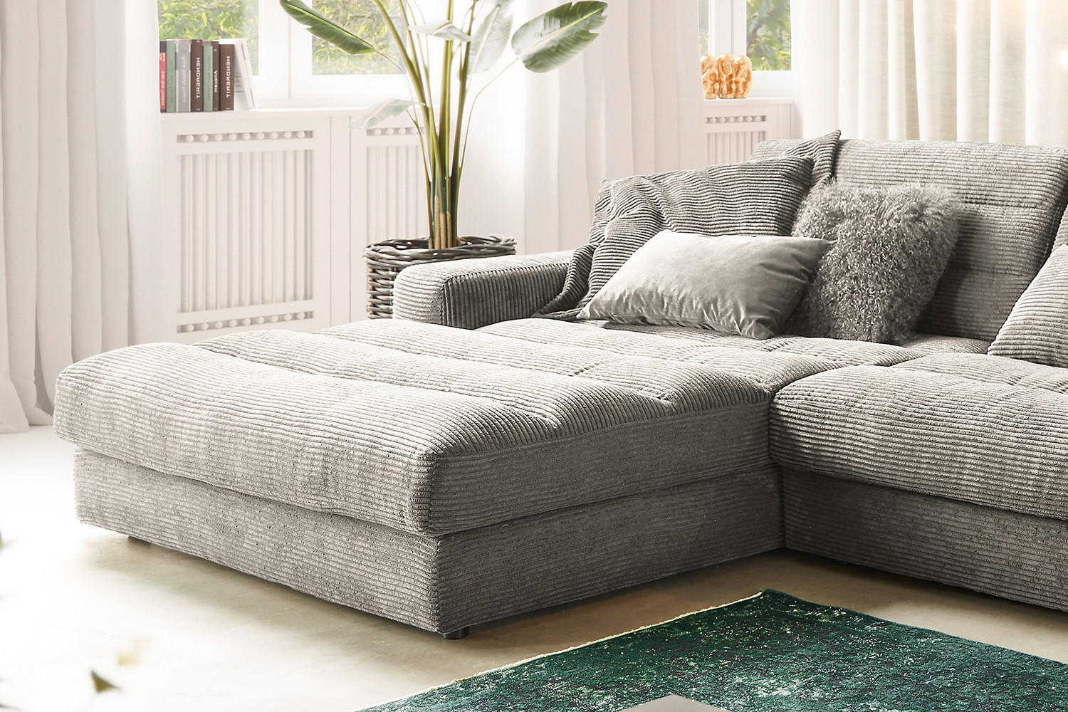 ECKSOFA XL LANA Steingrau Cord - Greige/Schwarz, Textil (416/205cm) - KAWOLA
