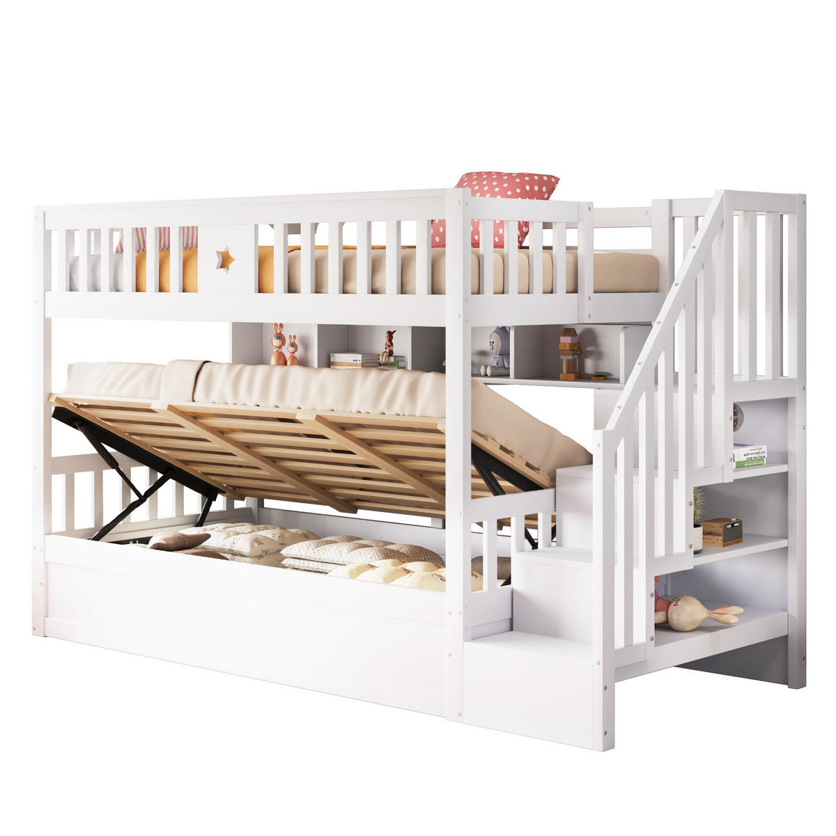 ETAGENBETT Hochbett Weiß 90x200cm - Weiß, Holz (90/200cm) - ComfortXL