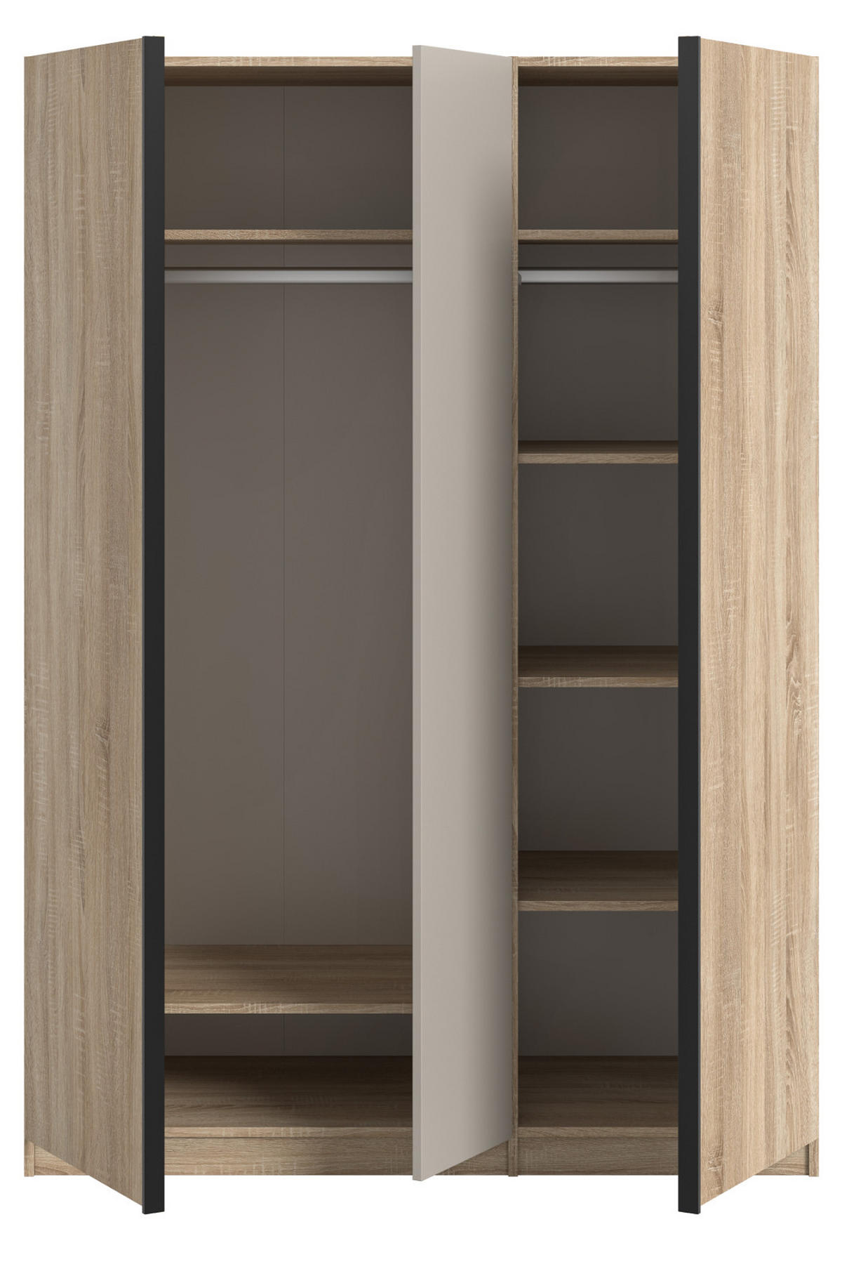 KLEIDERSCHRANK Eiche Sonoma, Kaschmir 3-türig 130 x 183 cm, Drehtürenschrank inklusive Kleiderstangen - Kaschmir/Eichefarben, Holzwerkstoff/Kunststoff (130/183/53cm) - Inn.Furn