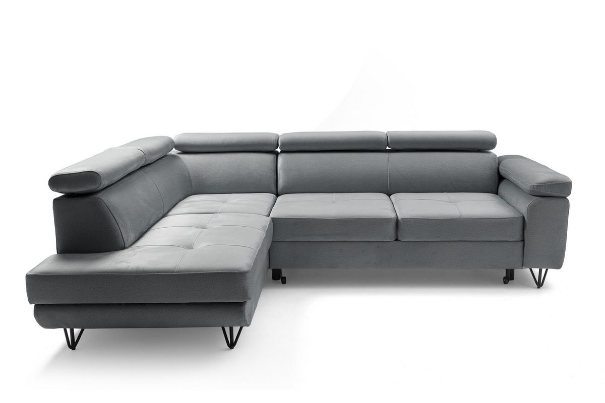 ECKSOFA JUNIOR L Links mit Schlaffunktion 194x128 Velours Grau - Schwarz/Grau, Holz/Textil (249/184cm) - Muffo