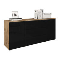 SIDEBOARD Vera 150 - Schwarz Hochglanz/Eiche Wotan, Holzwerkstoff (150/66/40cm) - MIRJAN24