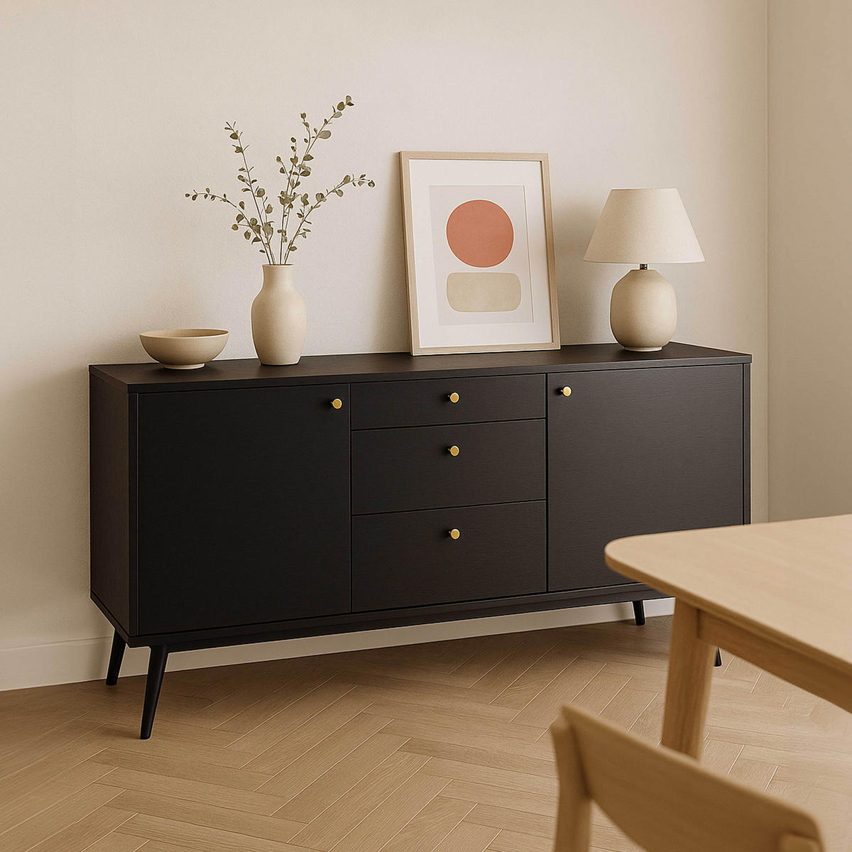 SIDEBOARD, Schwarz - Schwarz, Holzwerkstoff (40/75/150cm) - Oviala