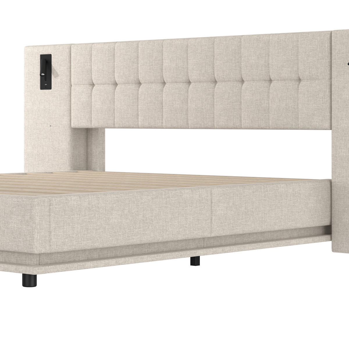 POLSTERBETT 180/200 cm in Beige Leinen mit LED, Spot und USB Design - Beige, Holzwerkstoff/Textil (180/200cm) - STILVORA