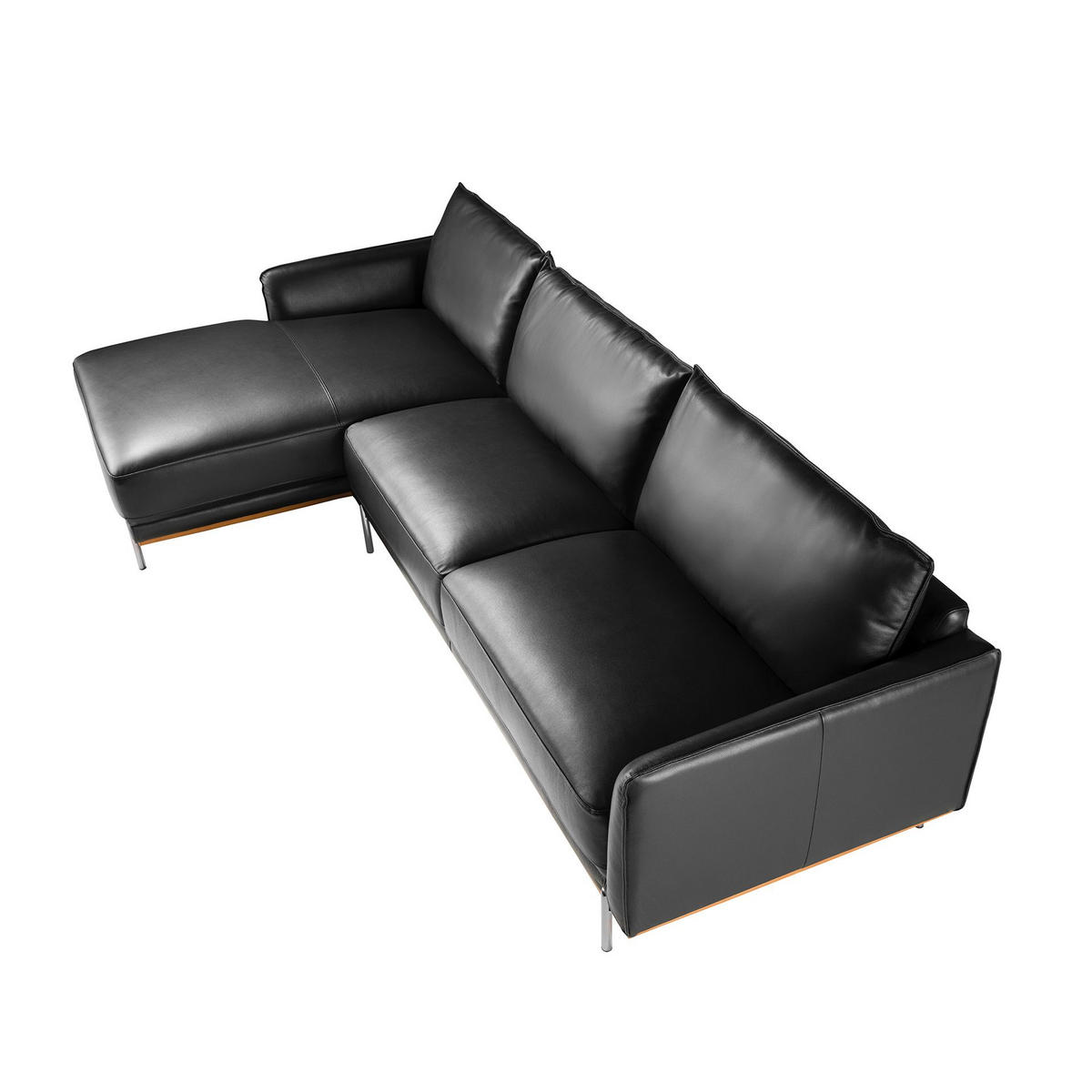 ECKSOFA Linke Chaiselongue Sofa schwarzes Leder 295/160/83 cm - Edelstahlfarben/Schwarz, Leder (295/160cm) - ANGEL CERDA