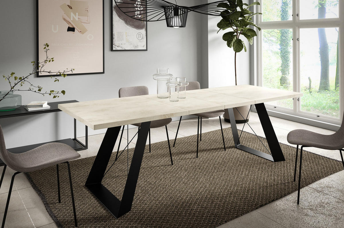 ESSTISCH Corso - Creme/Schwarz, Holzwerkstoff/Metall (80/140/76cm) - Meblini